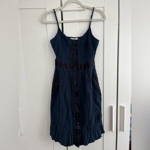 Moulinette Soeurs Blue Spaghetti Strap Slip Midi Dress